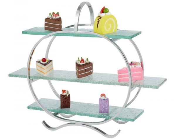 Quality 3 - Layer Glass Cake Display Stand with Platters Decorating for Banquet Serving Buffet for sale