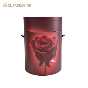 Wholesale Cardboard Round Paper Red Colour Tube Box Paper Cylinder Rose Flower Packaging Gift Box With 1.4m Black Rope Packaging from china suppliers