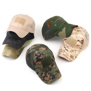 China Tactical Embroidery Patch Trucker Cap Operator with USA Flag Camouflage Hoop Loop Closure Mesh Baseball Cap on sale