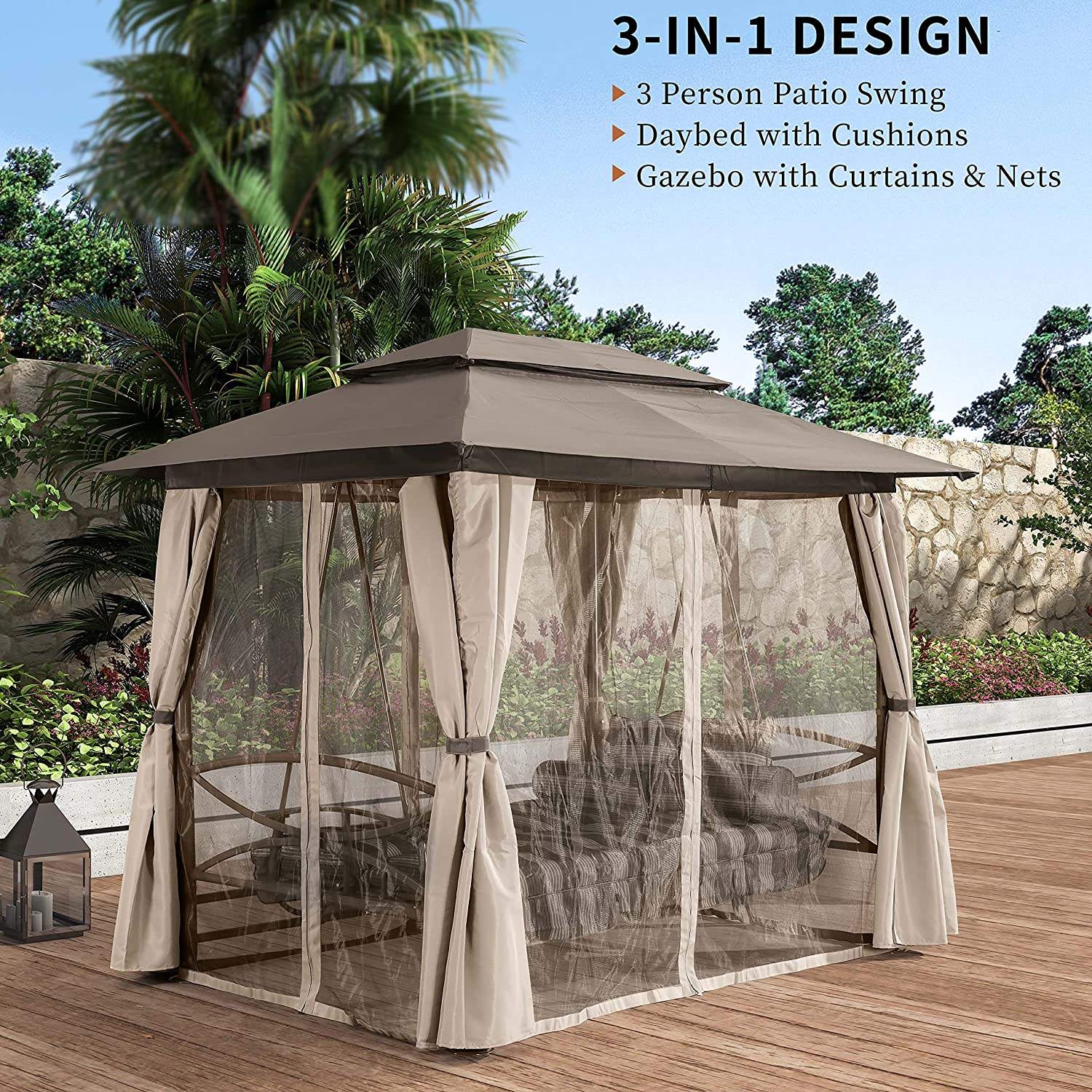 UV Resistant Canopy Swing Bench Anthracite Steel All Weather Garden Swing Seat