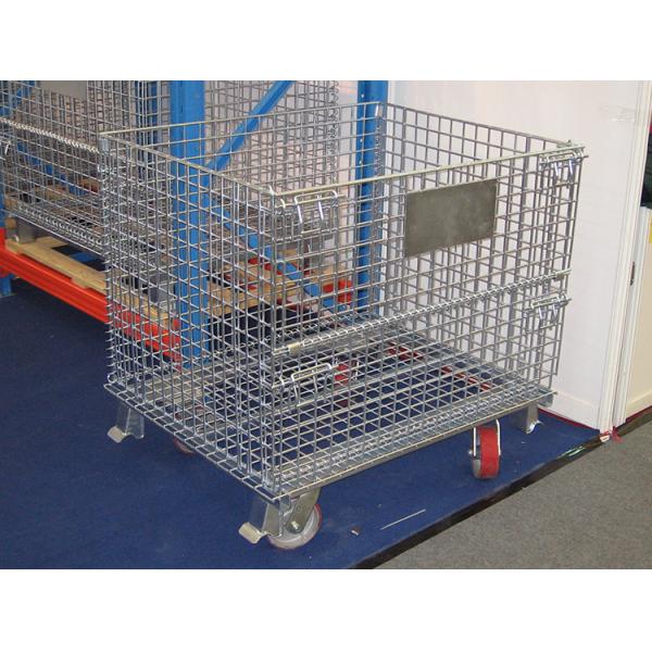 Folding Stackable Wire Mesh Pallet Cage , Warehouse Wire Mesh Storage Cage