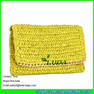 Wholesale LUDA crochet handbags metallic chain purse summer paper straw clutches from china suppliers
