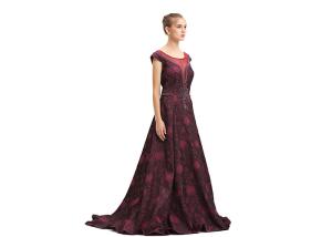 Wholesale Custom Long Tapestry Fabric Muslim Party Gown Floor Length Purple Red from china suppliers