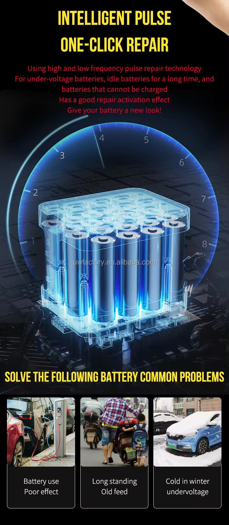 12V/10A Input 12V/2A Output Color Touch Screen Car Battery Charger for Lead-Acid and Lithium Ion Batteries Large Screen