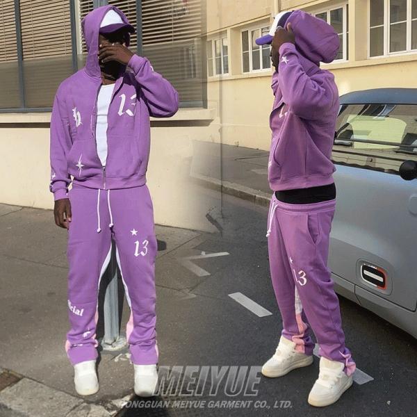 Puff Print 100% Cotton Streetwear Tracksuit Set 2pc Jogger Set Unisex Elastic