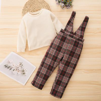 130cm Children Plaid Overall Skirt Plus Size Vintage Basic Long Sleeve