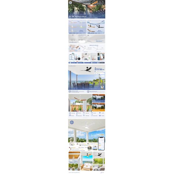 3 Plastic Blades White LED Ceiling Fan , Waterproof Ceiling Fan With Light DC Motor