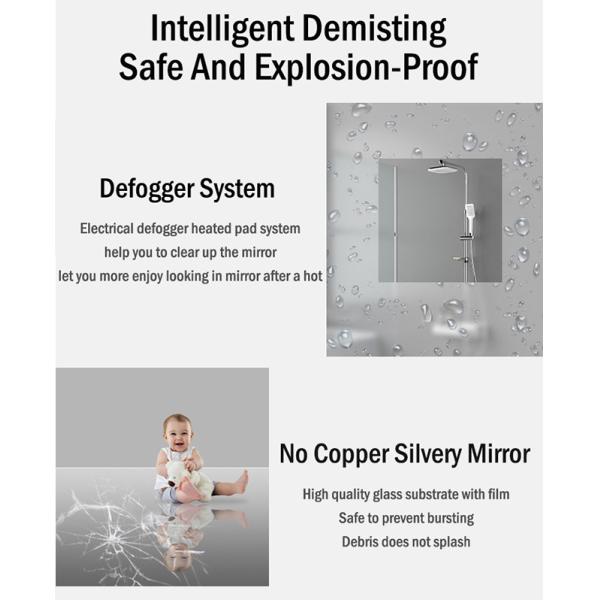 Smart LED Hotel Bathroom Vanity Mirrors Wall Mounted Frameless Defogger Dimmer
