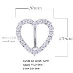 Silver Belly Button Ring Shiny Zircons Love Heart Navel Jewelry Piercing