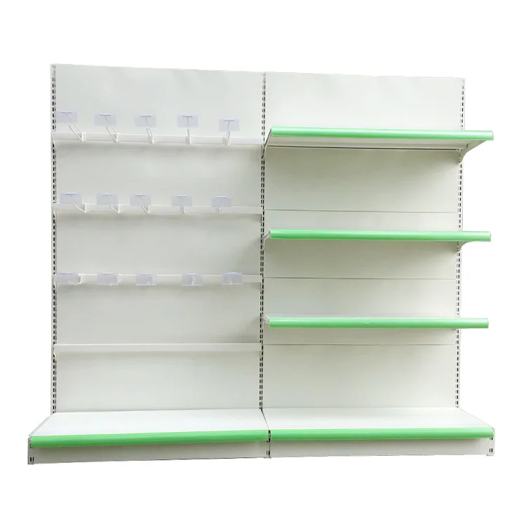 Factory Customized Color Size Logo white single side supermarket shelf pharmacy shelf drugstore shelf