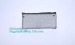 Embroidery Logo black nylon mesh cosmetic bag with zipper, mesh net zipper