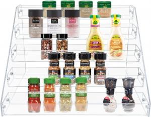 China Custom Tiered Clear Acrylic Spice Rack Organizer Shelf Seasoning For Countertop 12.4x15.35x6.4inch on sale