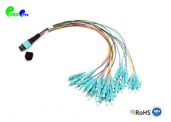 MPO Trunk Cable OM3 24F MPO Male to LC UPC Fanout 0.9mm 50 / 125μm 0.3m Aque