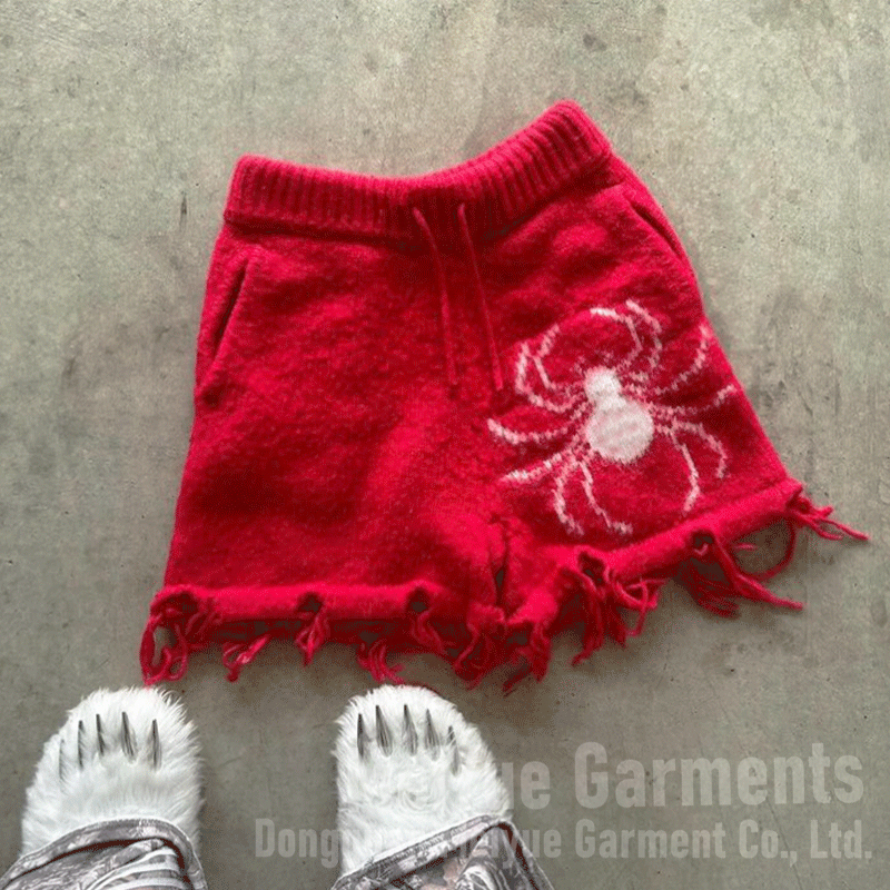 Custom Shorts Print Logo High Quality Fluffy Fuzzy Knitted Mohair Wool Below Knee Drawstring Streetwear Oversized Shorts for Men