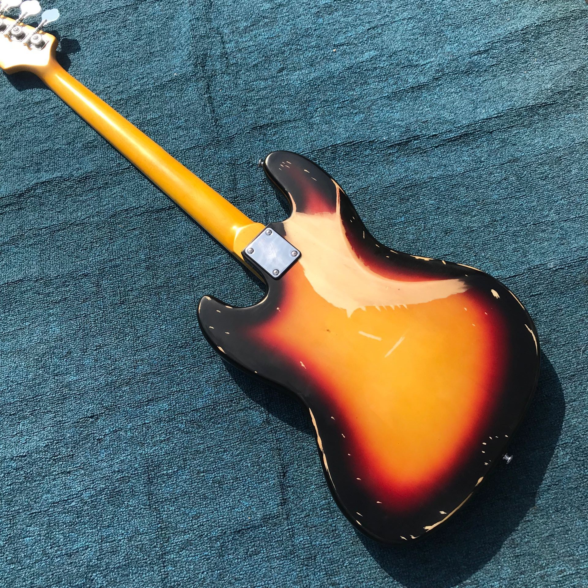 Heavy Relic Jazz Bass Electric Guitar Sunburst Color Alder Body 100% Handmade Nitrolacquer Finish Aged Hardware