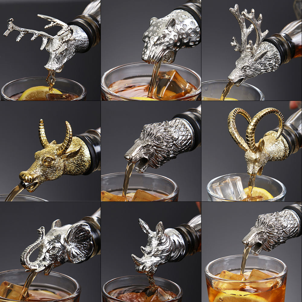Wholesale Rose Gold Silver Wine Pourer Custom Animal Head Wine Pourer for Bottle