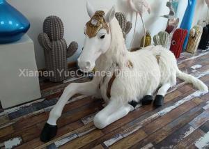 Wholesale Sitting Style Window Display Decorations Fiberglass Unicorn Statue With Fake Hair from china suppliers