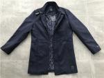 Navy Mens Medium Trench Coat , Cavalry Twill Wadded Coat With Funnel Collar