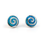 925 With Sterling Silver Greek Key Natural Blue Garnet Stud Meander Opal