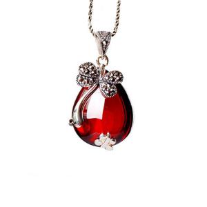 Wholesale Thail Silver Garnet and Marcasite Pendant Retro Necklace(N11064RED) from china suppliers
