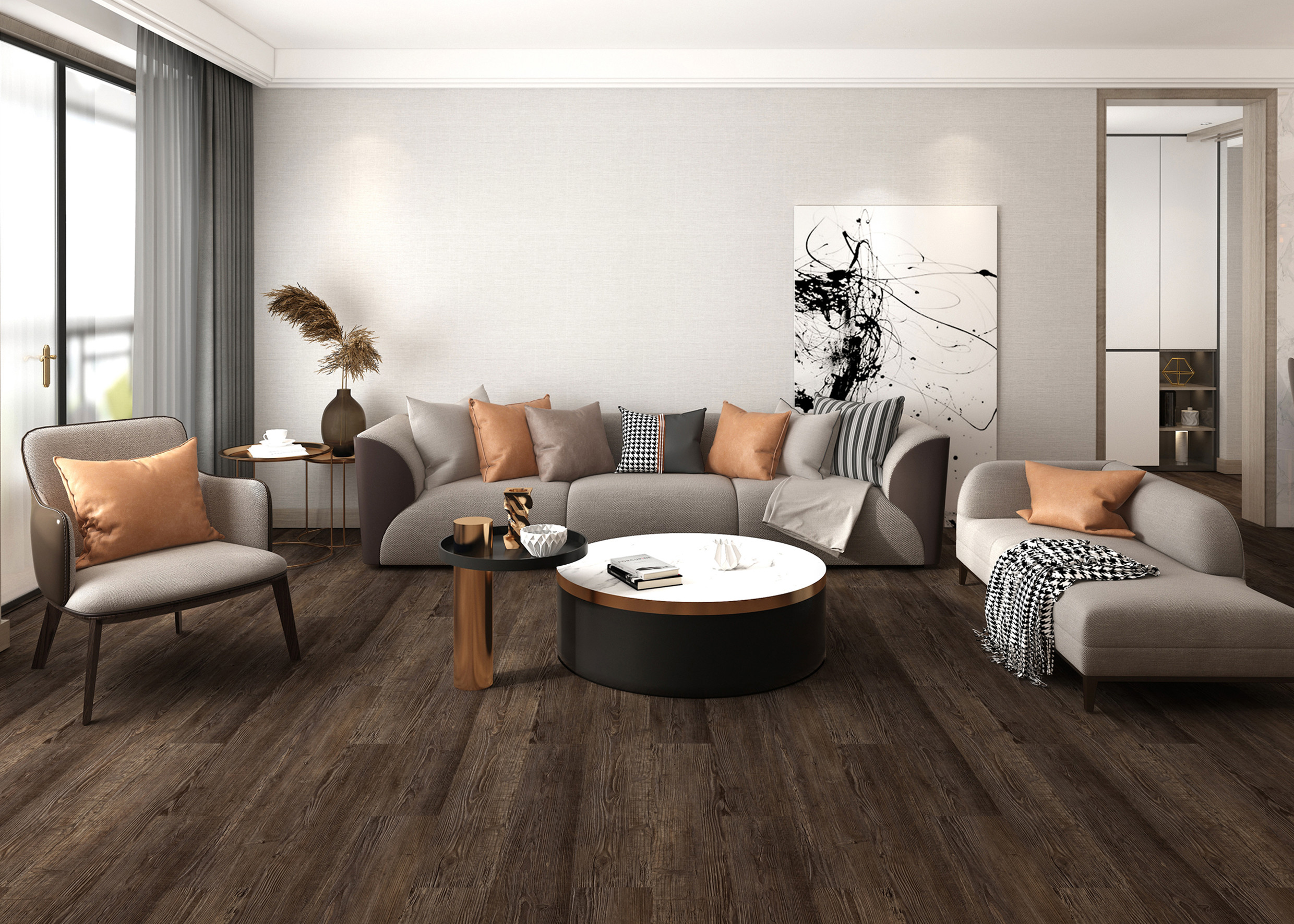 183mm Rigid Core SPC Herringbone 5mm 5.5mm Ecological Friendly Elasticity Slip Resistant GKBM FT-W29161-1