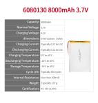 Lithium Ion Polymer Rechargeable Lipo Battery Pack 6080130 8000mAh 3.7V