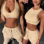 Summer Custom Logo Tank Crop Top with Shorts Jogger Set Tracksuit Two Piece Set