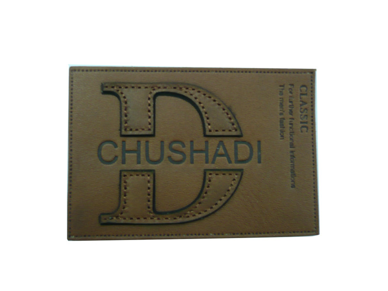 Lead Free Finish Brown Embossed Leather Patches / Labels For Garment Accessories