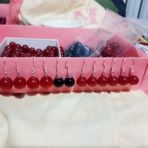 Wholesale 100% True Sterling Silver S925 Earrings Nature Red Jade Black Agate Eardrop Certifications Fast Delivery from china suppliers