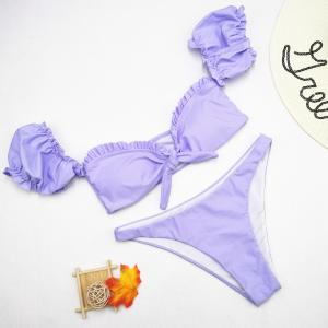Wholesale Tiered Layer Tie a Knot Front Top With Low waist Bikini swimsuit high cut from china suppliers