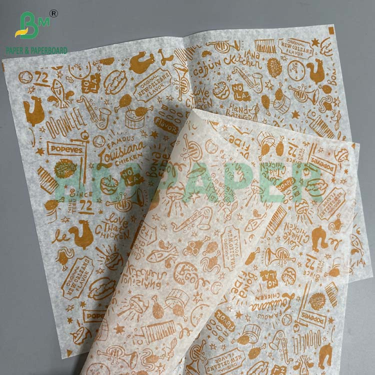 30gsm 40gsm Hamburger Wrapping Paper For Food Snacks Pouches Wax Coated Oil Water Proof 