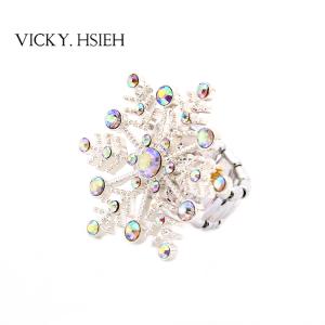 Wholesale VICKY.HSIEH Silver Tone Crystal AB Rhinestone Snowflake Stretch Rings from china suppliers
