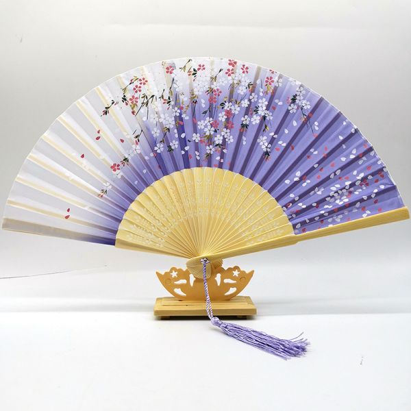 Wholesale Custom Logo Printed Bamboo Folding Fan 21CM(8.27in) Hand Crank Fan with Bamboo and Silk Material