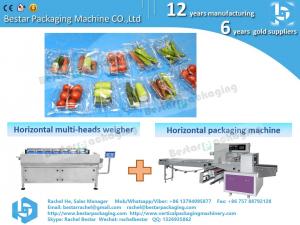 China Bestar horizontal flow packing machine with 12 heads horizontal weigher for fruits vegetables on sale