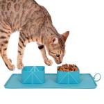 Pet Bowl Silicone Folding Pet Bowl Non-Slip Dog Double Bowl Flannel Bag Dog Bowl