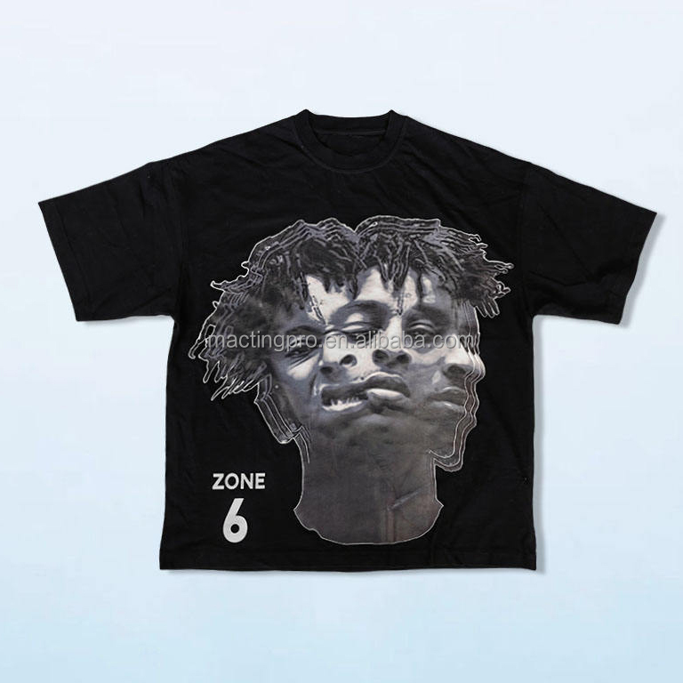 Custom Dtg Print Hip Hop Black Blank Heavy Weight T Shirt Weaved by Knitting Method