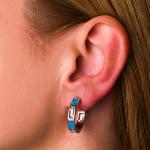 925 Greek Key Round Dangle Blue Lab Created Opal Earrings 3.9 Grams Estate