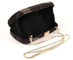 Luxury Black Satin Clutch Bag Hard Case And Snake Rivet Design