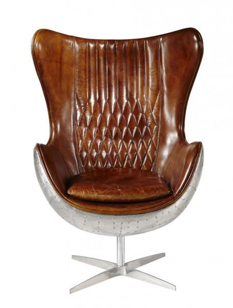 Quality Vintage Top Grian Real Leather Office Desk Chair Aluminium Back Metal Base for sale