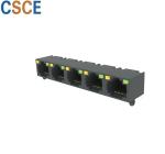 Unshielded RJ45 Modular Jack 1×5 Port Voltage Rating 125V With Yellow / Green