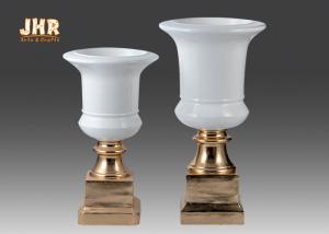 Wholesale Two Sizes Glossy White Fiberglass Centerpiece Table Vases With Gold Pedestal Base from china suppliers