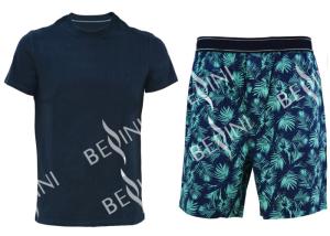 Wholesale Cotton Jersey Men's Round Neck Pajamas / Mens T Shirt And Woven Shorts Pyjamas With Side Pockets from china suppliers