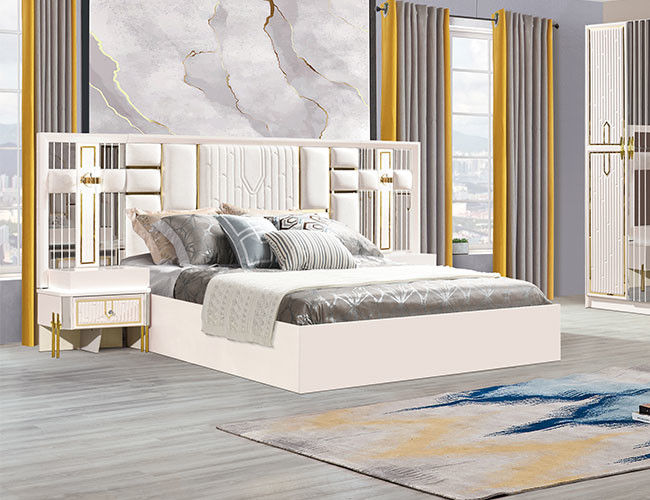 Durable MDF White Wood Bedroom Sets Furniture model 861 Luxury King Size