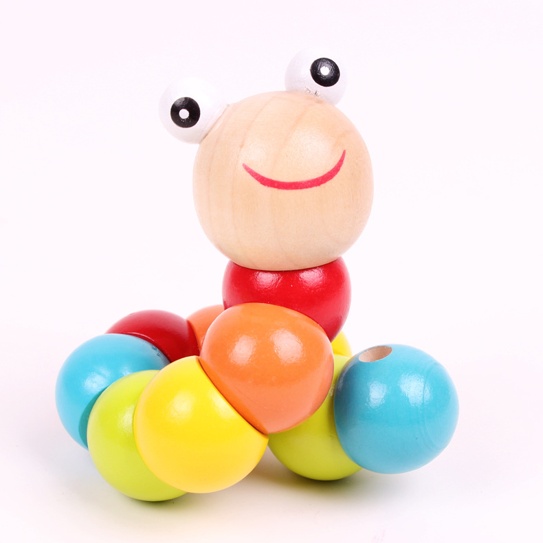 New Rainbow Worm Twist Puppet Cognition Fun Educational Toys Changeable Shape Wooden Blocks Kids Colorful Caterpillar Ba