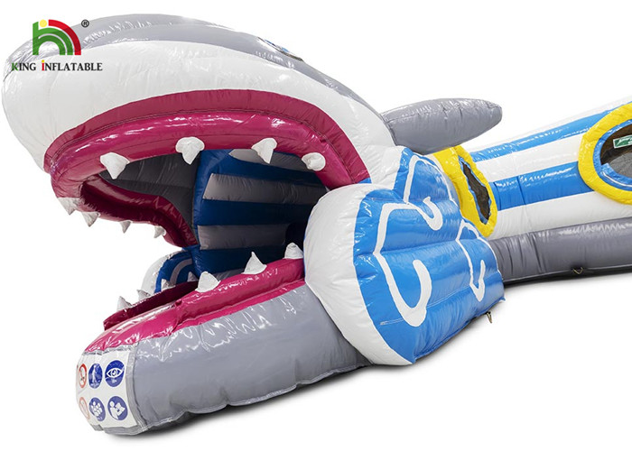Indoor 6.5x5.5m Blue Shark Inflatable Bounce Obstacle Course