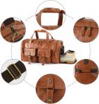 Large Brown PU Leather Carry On Weekender Overnight Sports Yoga Gym Custom