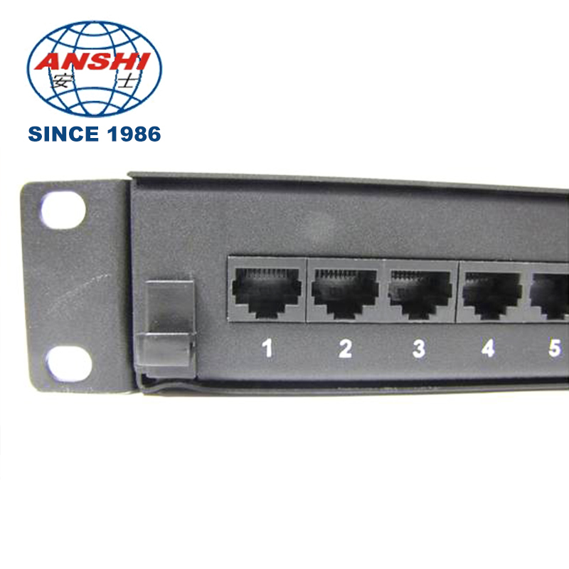 1U 24 Port Cat5e UTP RJ45 Patch Panel With Removable Drawer, Black Rack Mount Network Patch Panel
