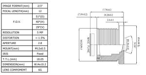 Wholesale 2/3&quot; 12mm Board lens Megapixel Low distortion lens CCL2312MP 2/3&quot; 12mm IR Corrected from china suppliers
