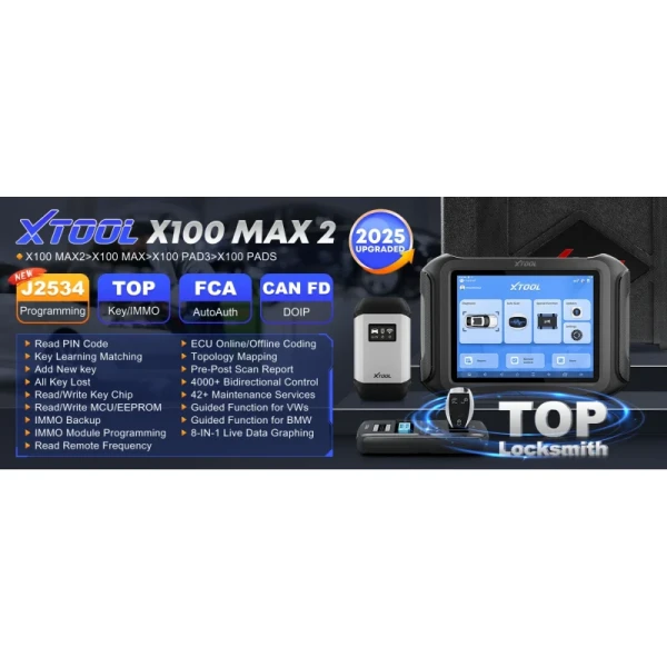 XTOOL X100 MAX2 Immobilizer Key Programmer All System Car Diagnostic Tool J2534 ECU Programming 42 Service BiDirectional Scanner