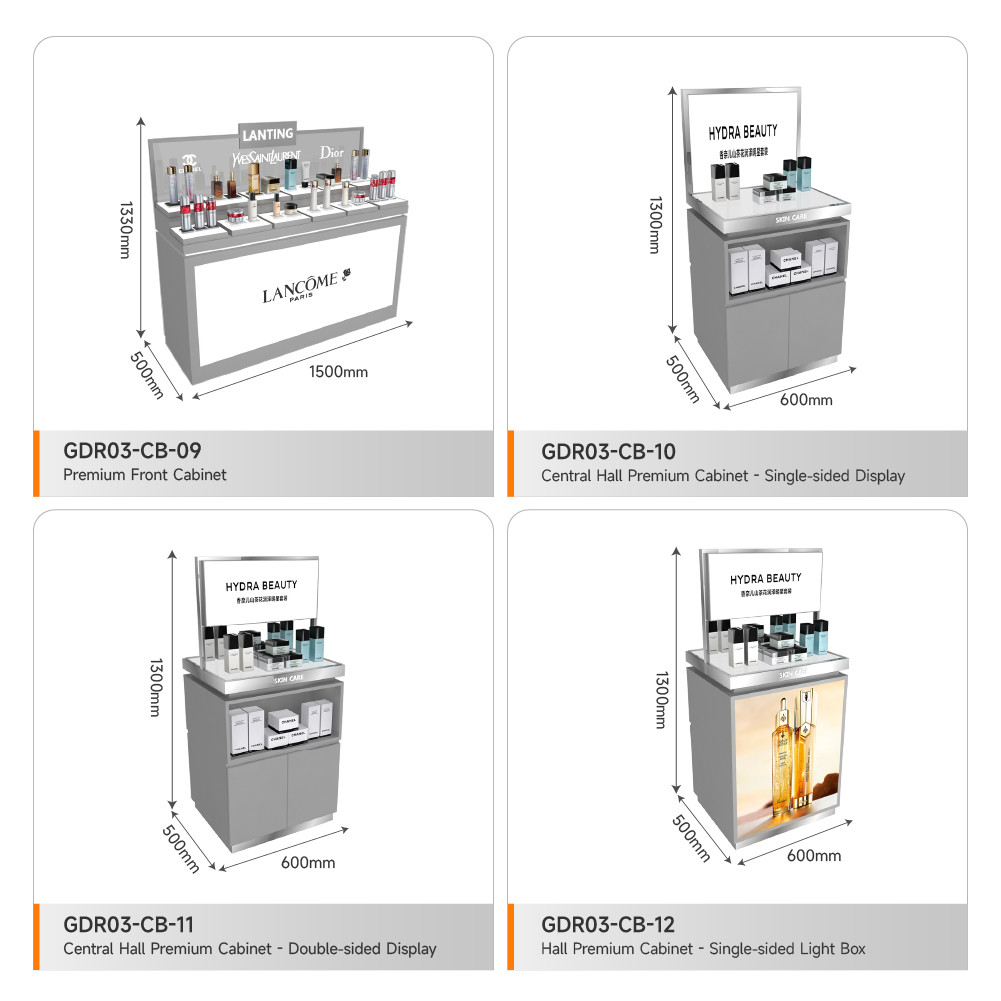 Retail Shop Cabinet Grey Wooden Boutique Edge Cabinet With Light Box For Trendy Shop Decoration And Premium Store Fixtures